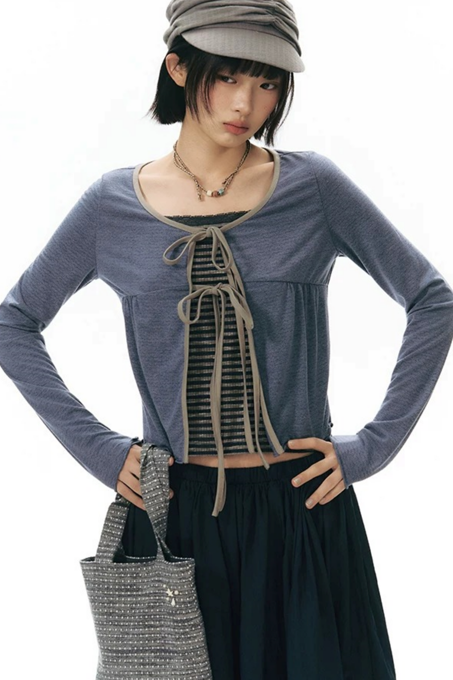 Lace-Up Ruffle Knit Cardigan