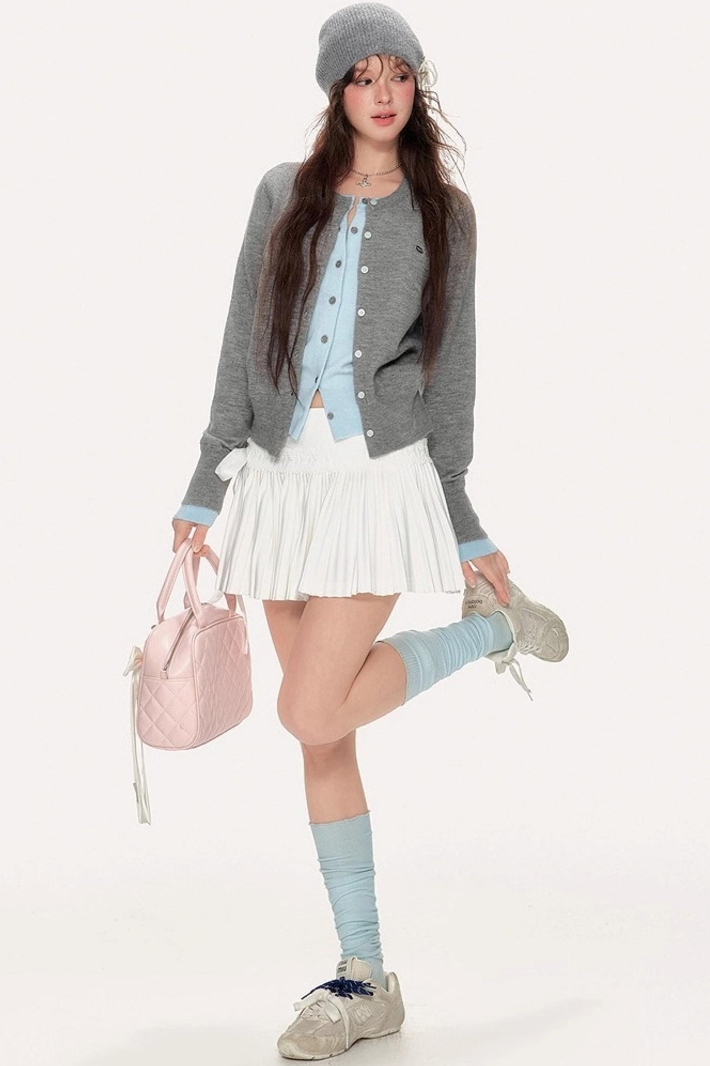 Sweet Girly Contrast Knitted Cardigan