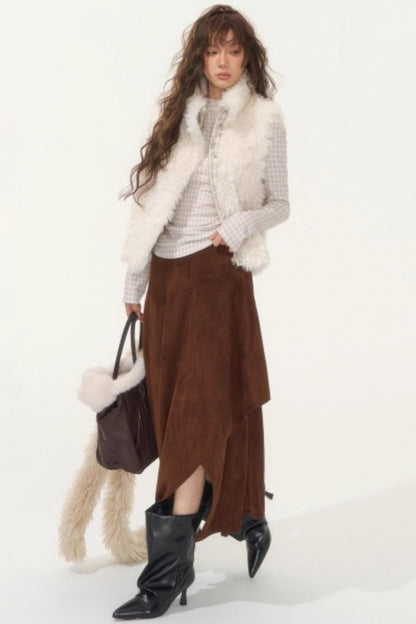 Plaid Patchwork Lamb Wool Reversible Vest