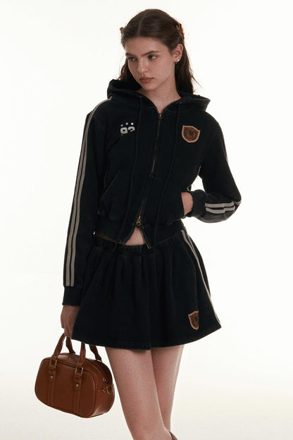 RETRO EMBROIDERED Medallion Hooded Jacket Set-UP