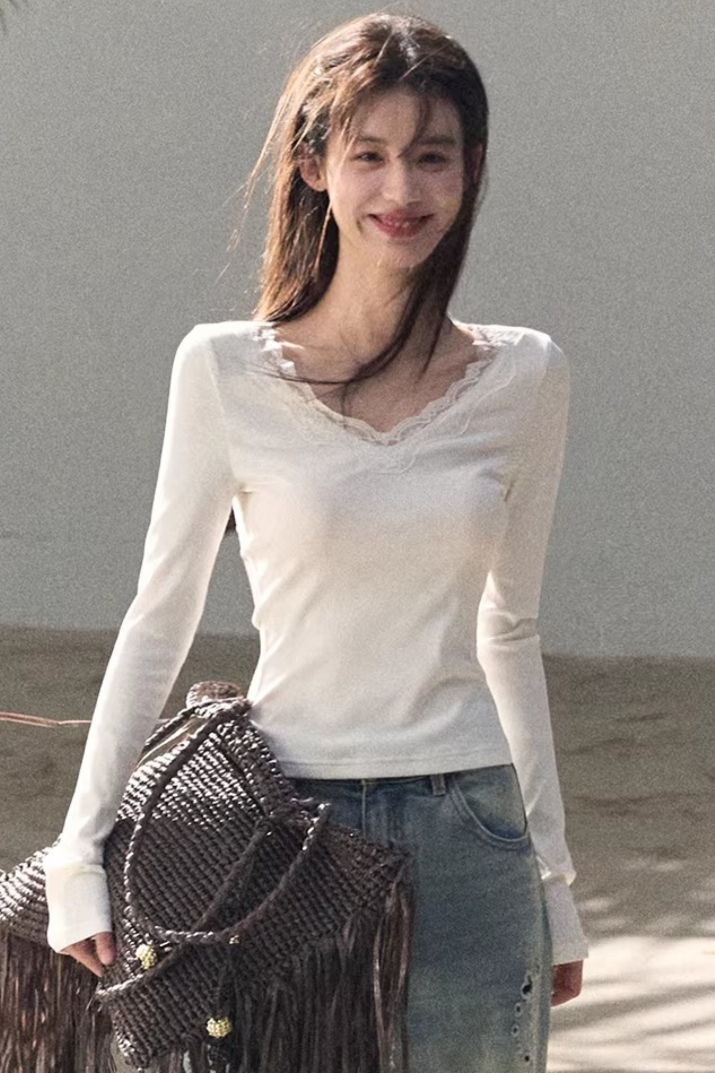 Lace V-Neck Slim-Fit Top