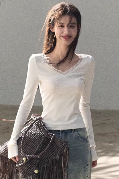Lace V-Neck Slim-Fit Top