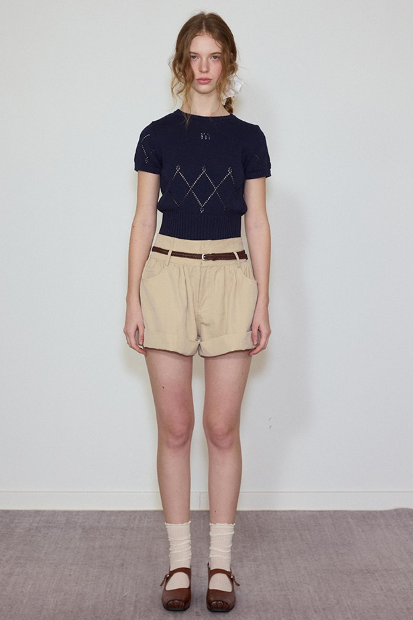 White- Navy Knit Tee