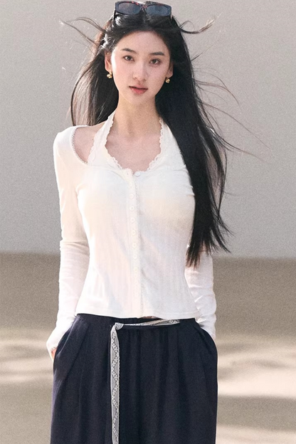 Hollow-Out Ribbed Knit Cardigan