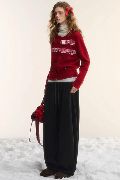 Velvet-Feel Curved-Leg Pants