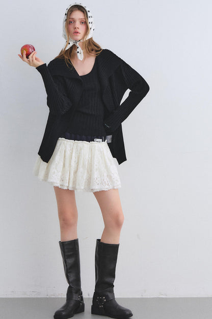 Color-Block Lace Tiered Skirt