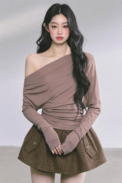 Melbourne Korean Slanted Shoulder T-shirt