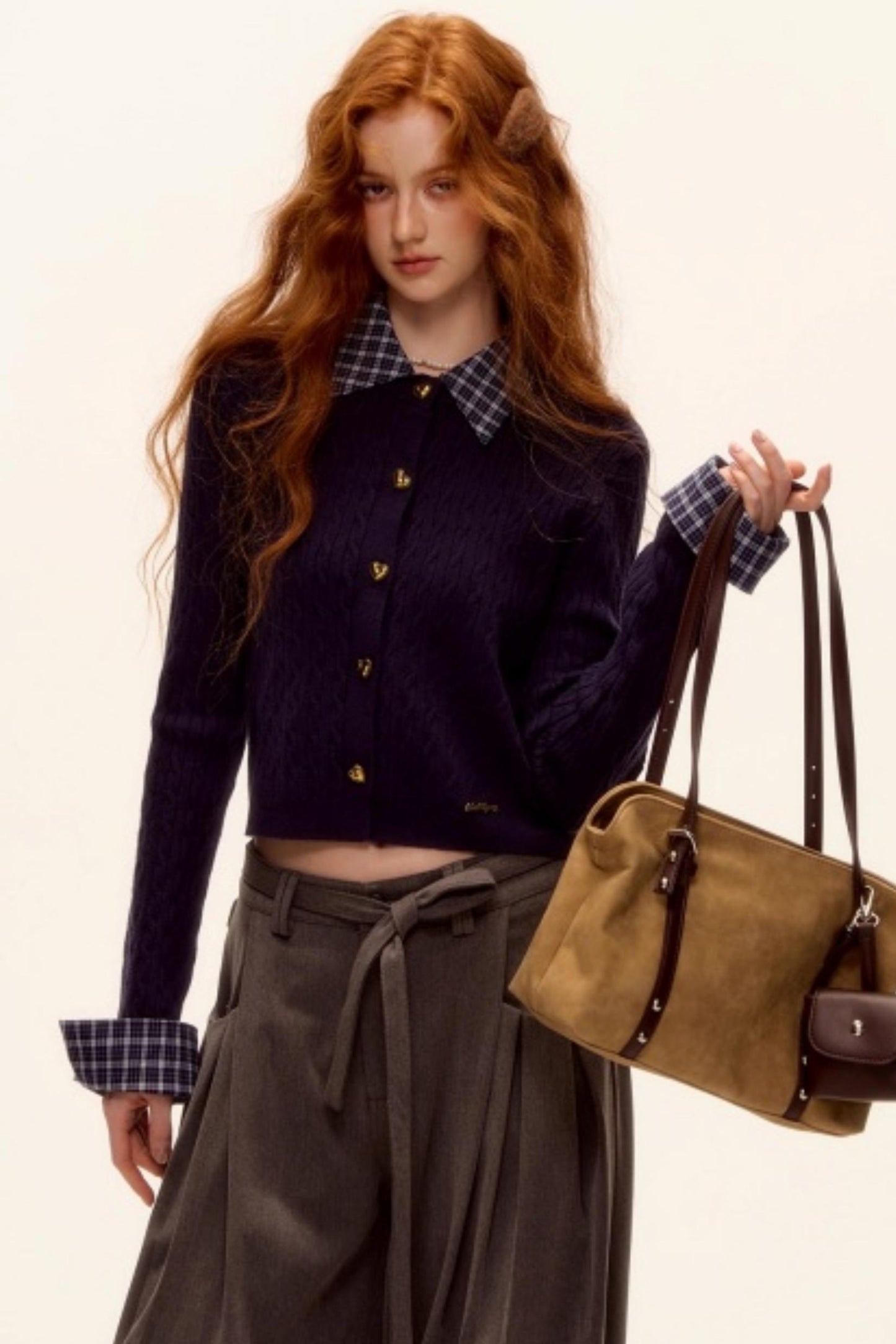 Wool Blend Plaid Knit Top