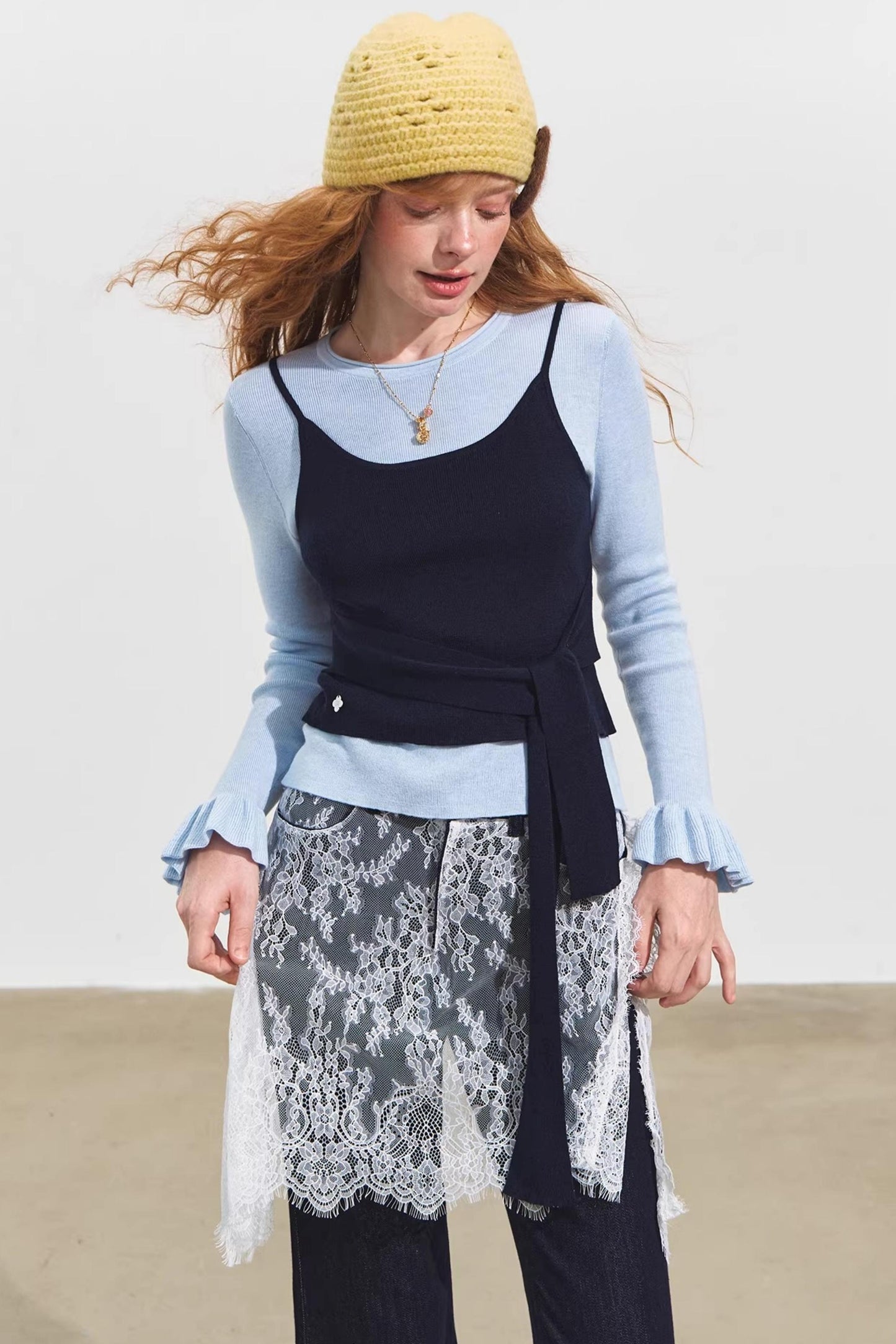 Plaid Collar Sweater Set-Up