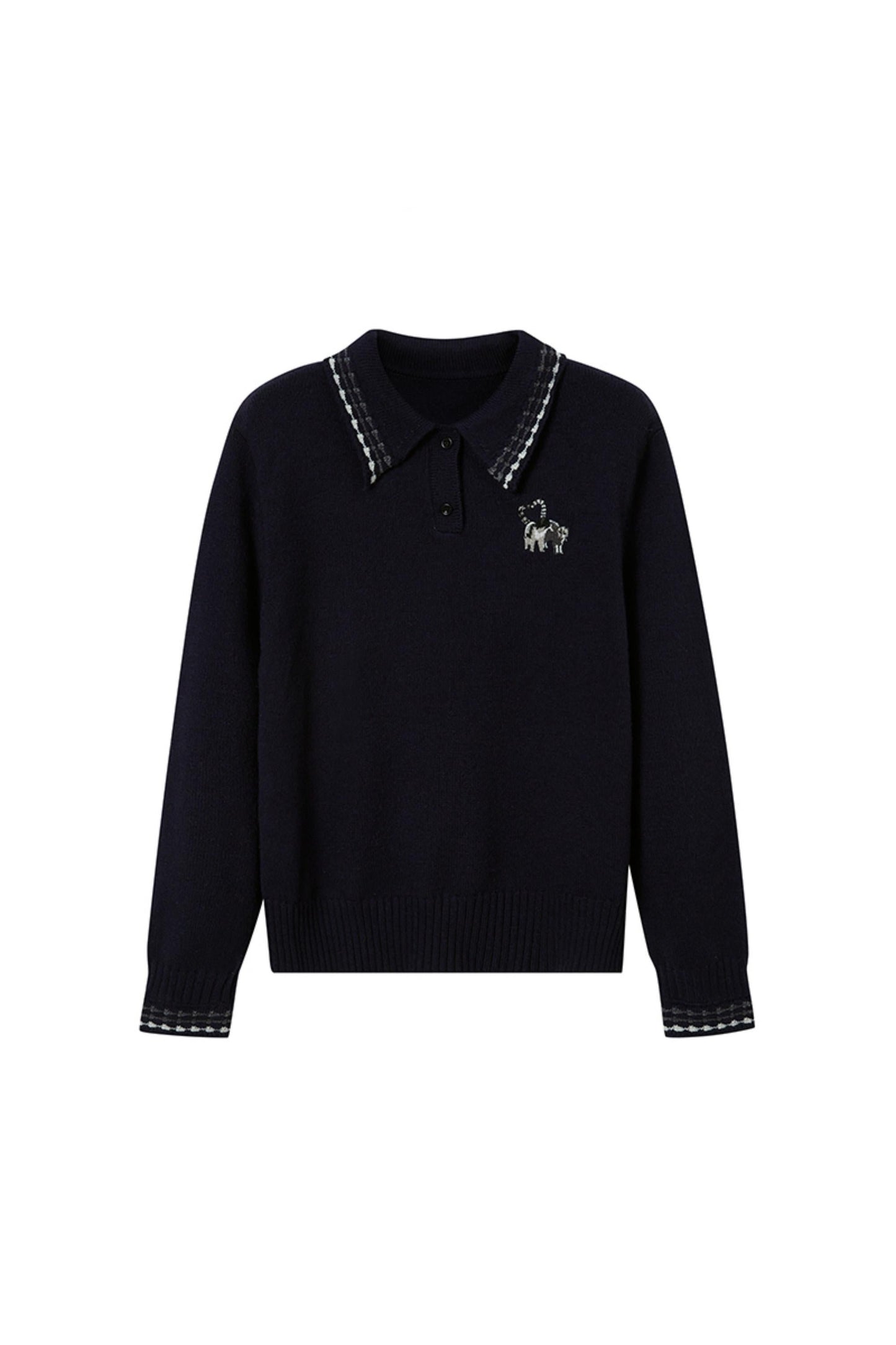 DIDDIMODA College Loving Kätzchen bestickt Polo Hals gestrickt Pullover Herbst Winter Girly Top