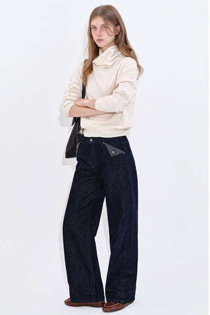 High Cashmere Wool Tricolor Knit Top