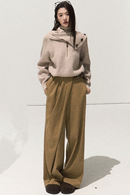 Pleated Winter Wide-Leg Pants