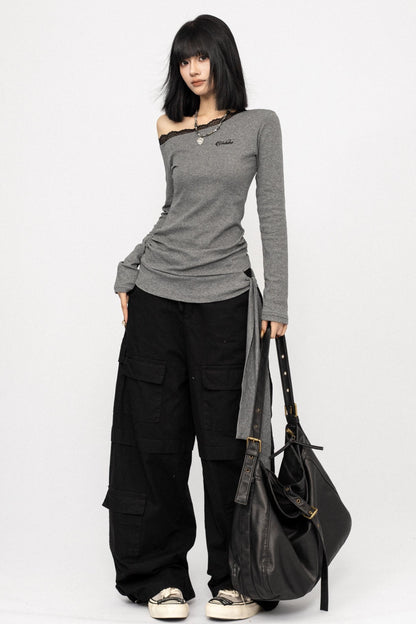 American Lace Crossbody Grey T-Shirt