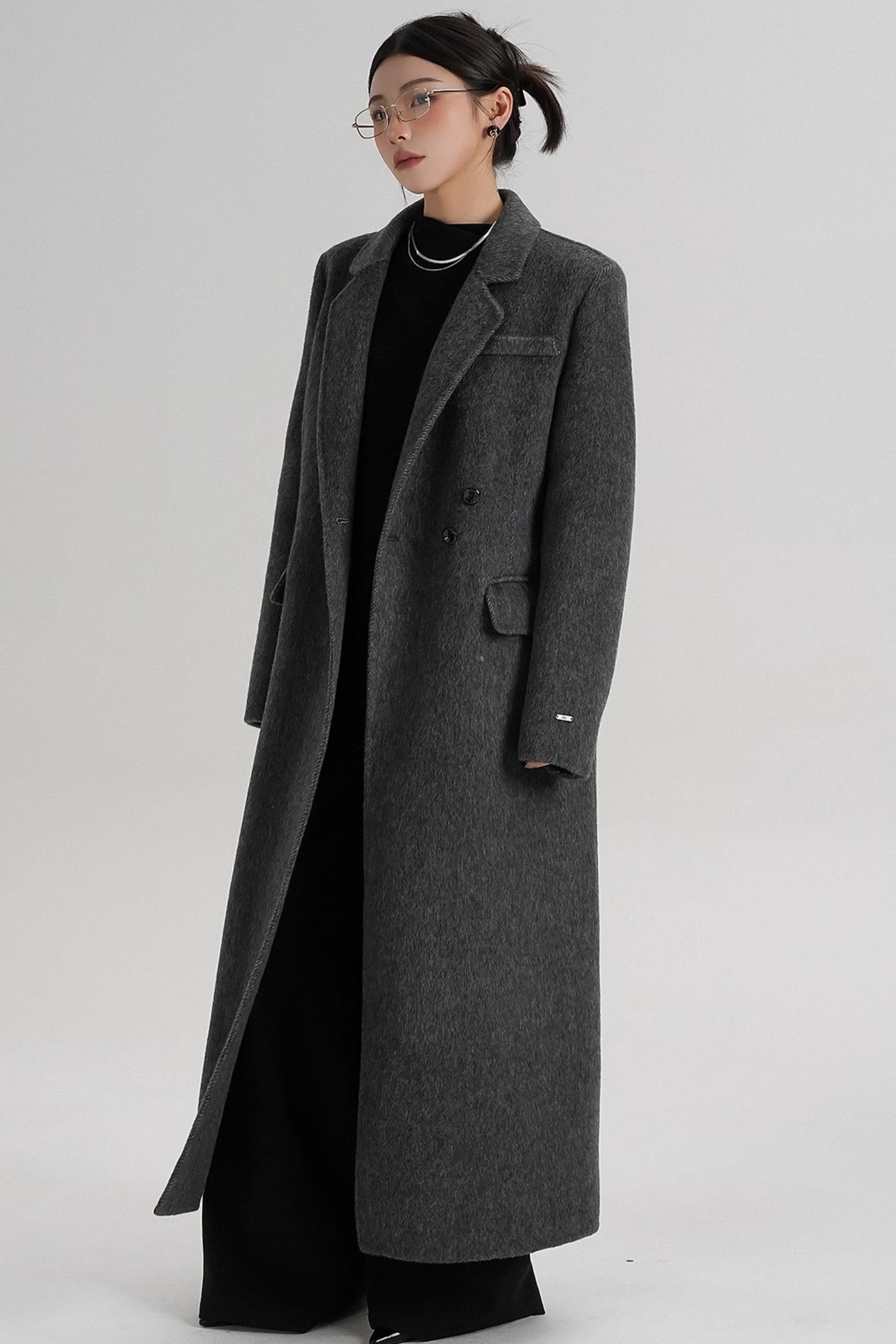 Reversible Long Shoulder Wool Coat