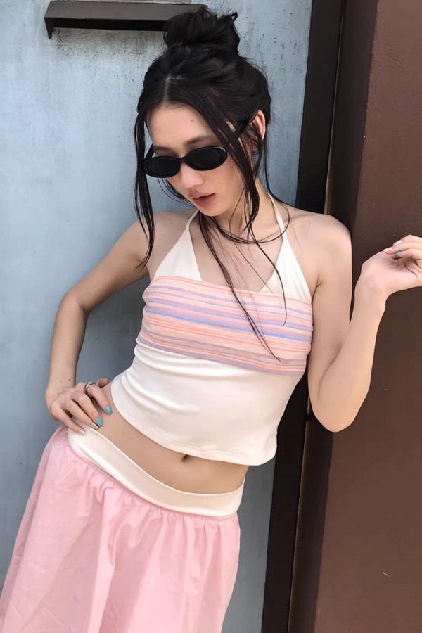 Striped Two-Tone Layered Skirt Set