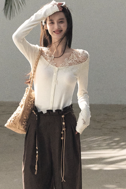 Two-Tone Irregular Lace Cardigan