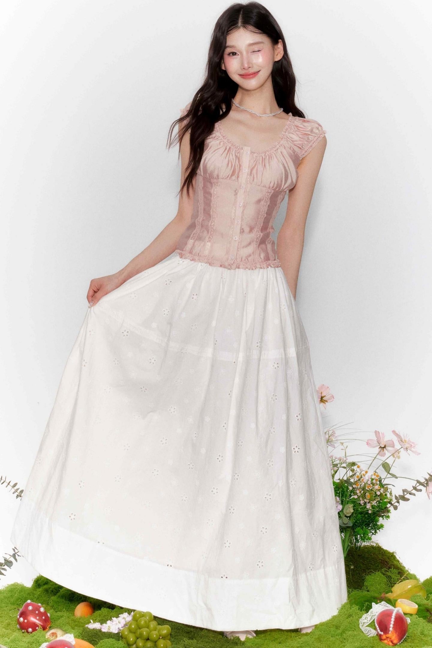 Lace One-Shoulder Top With Skirt Set-Up