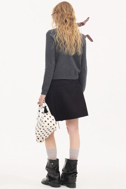 Color-Block Tie Pleated Skirt