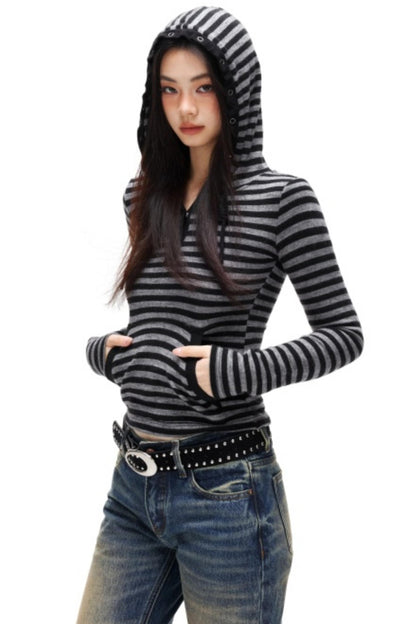Spicy Striped Hooded Sweater
