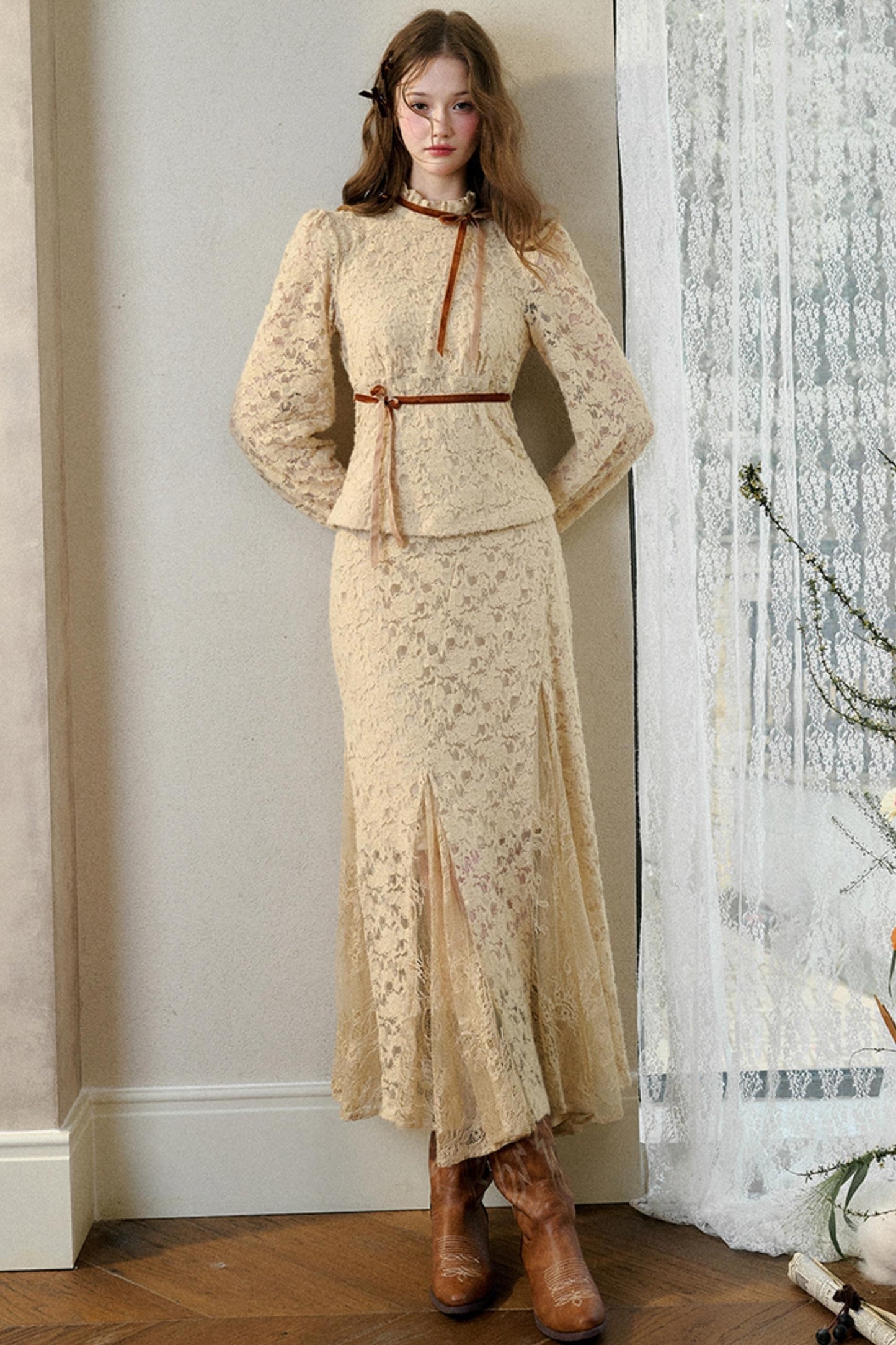 Velvet Lace Long Skirt Set-Up