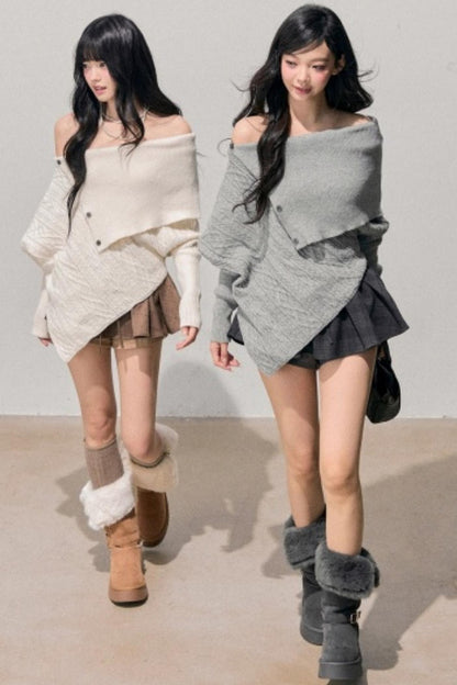 Asymmetrical French Cable Sweater