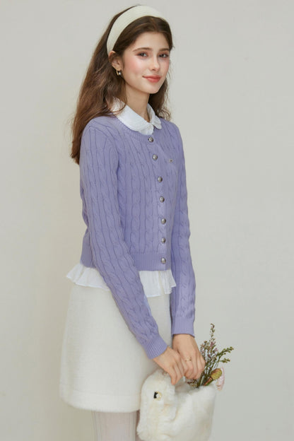 Crew-Neck Knitted Cardigan