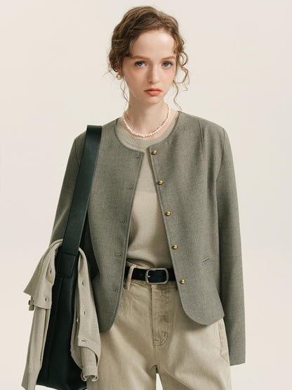 Short French Round Neck Jacket With Vest Set-Up