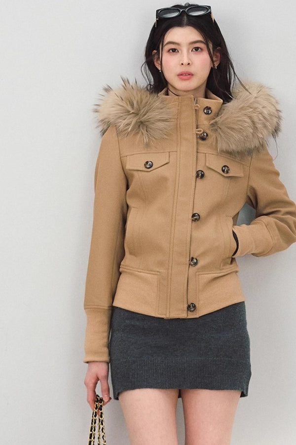 Fur Collar Khaki Jacket