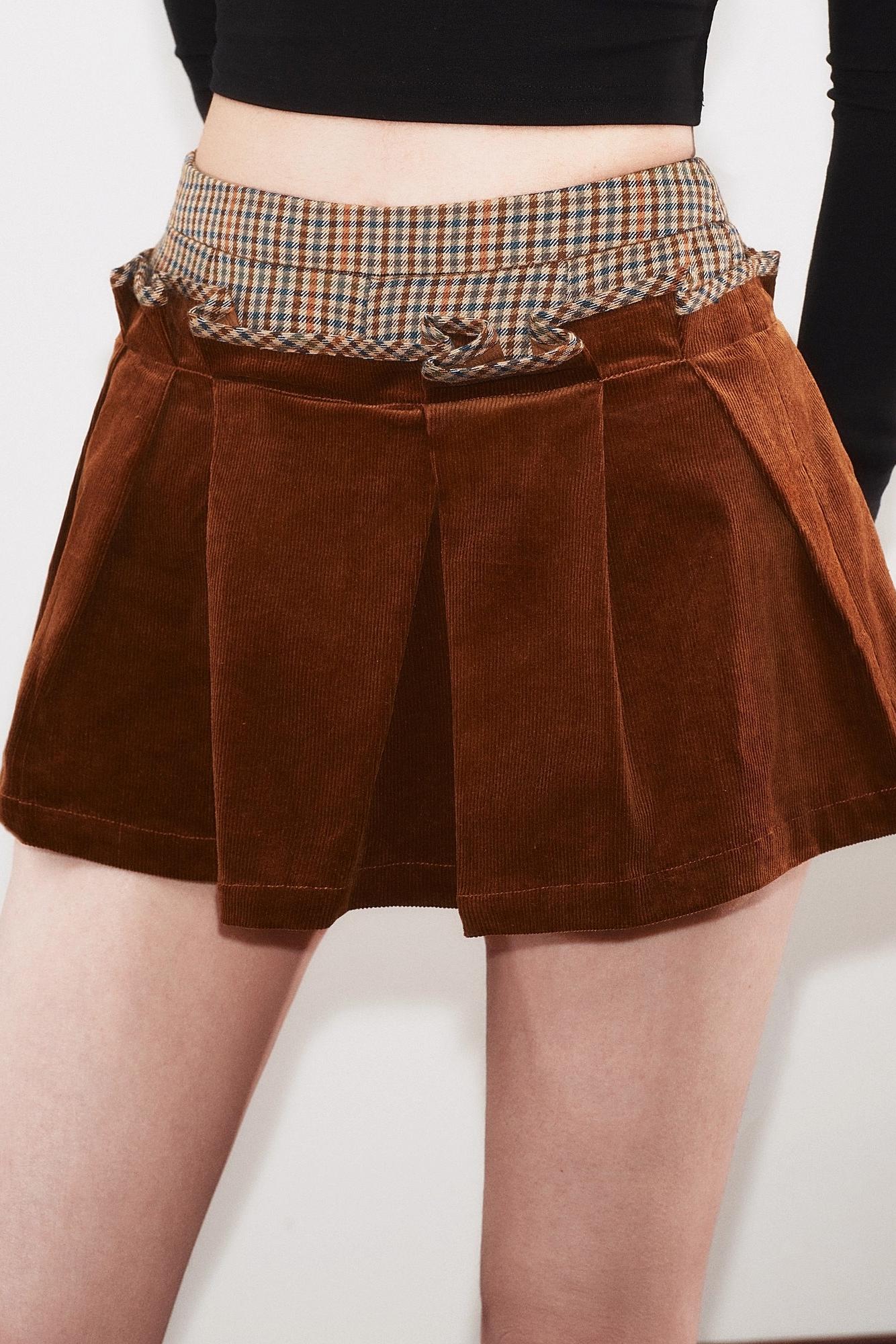 Irregular Folded Corduroy Skirt Set-Up