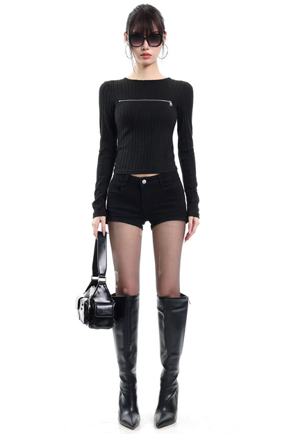 Gray Cut Out Knit Top