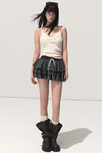 Shrine Plaid Woolen Cake A-Line Skirt