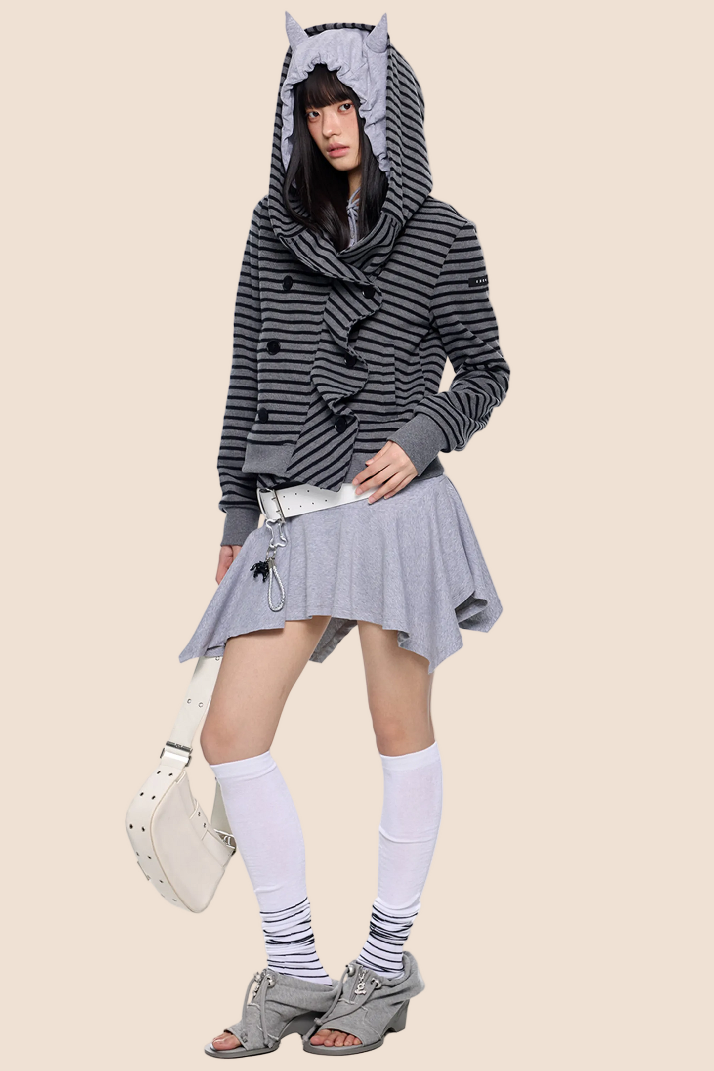 Striped Patchwork Hooded Cardigan