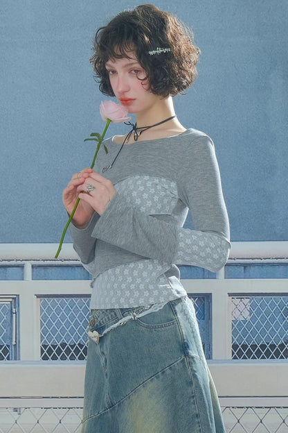 Twill Stitch Lace Knit Top