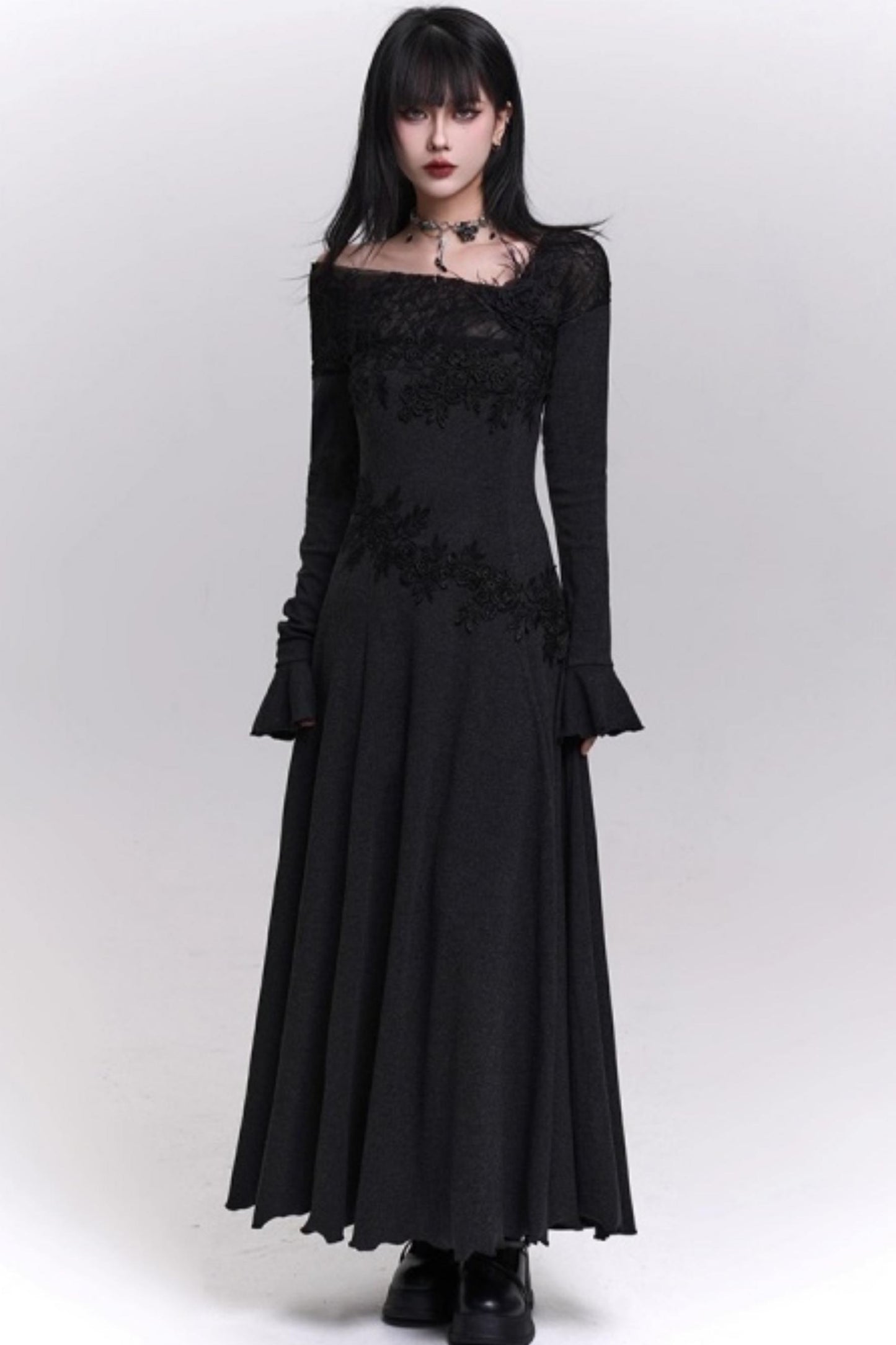 Gray Off-Shoulder Knitted Dress