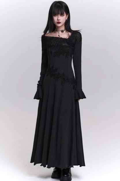 Gray Off-Shoulder Knitted Dress