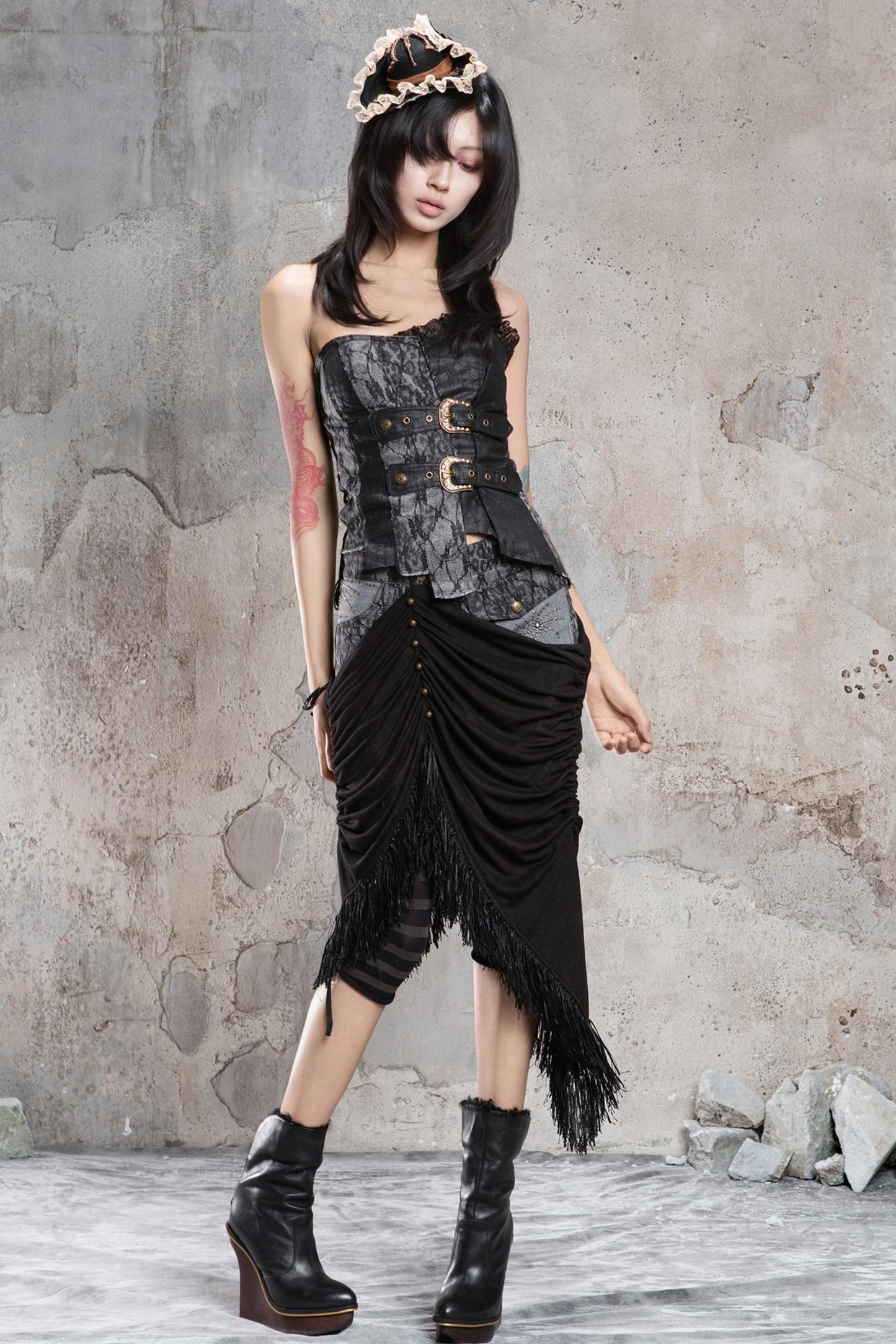 Irregular Patchwork Drawstring Skirt