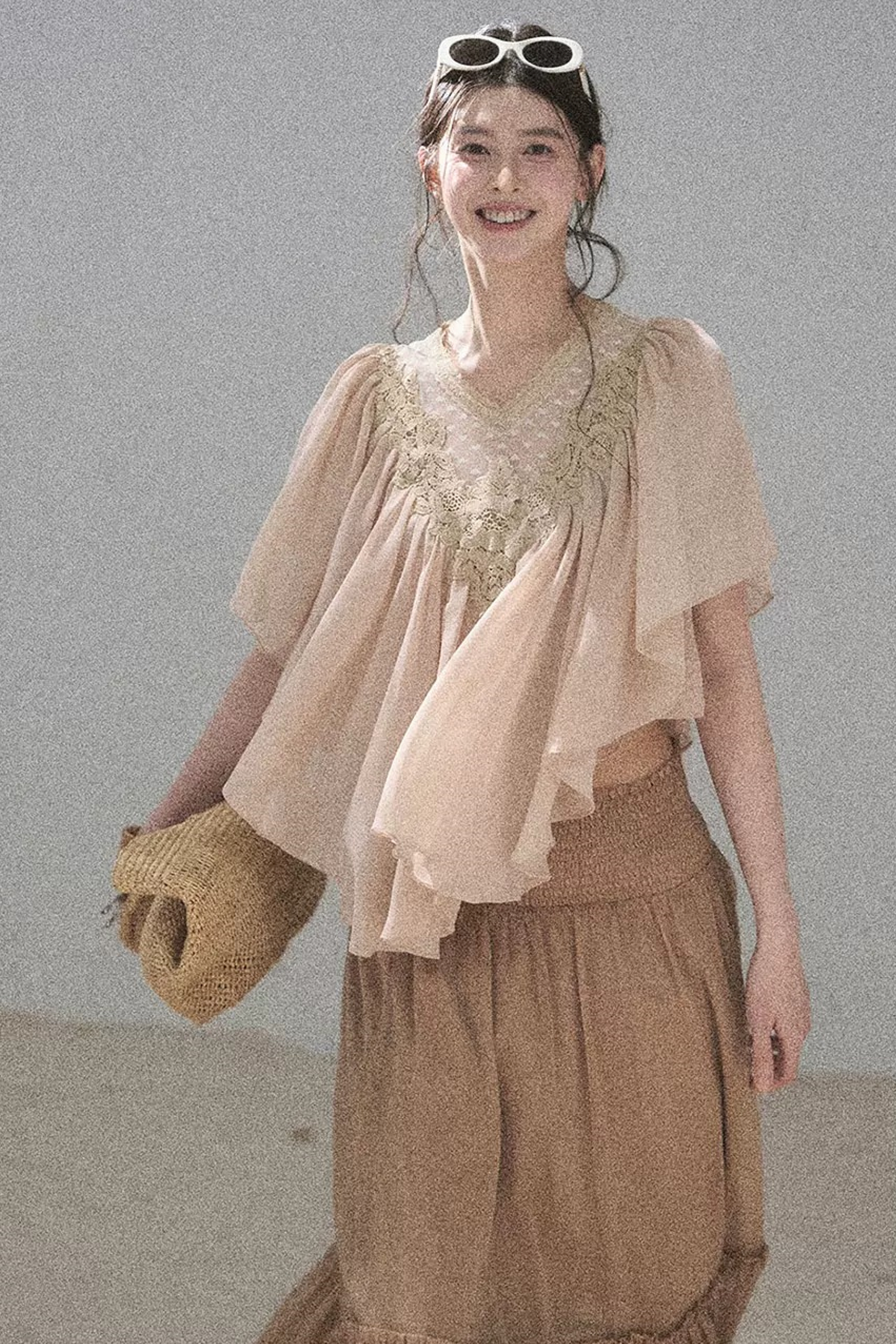 Lace Chiffon Ruffle Top