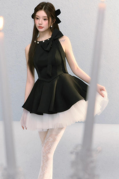 Obsidian French Bow Sleeveless A-Line Dress