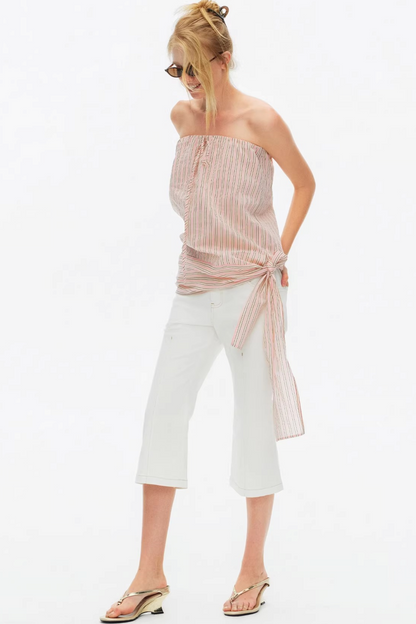 Lightweight Striped Tie-Front Top