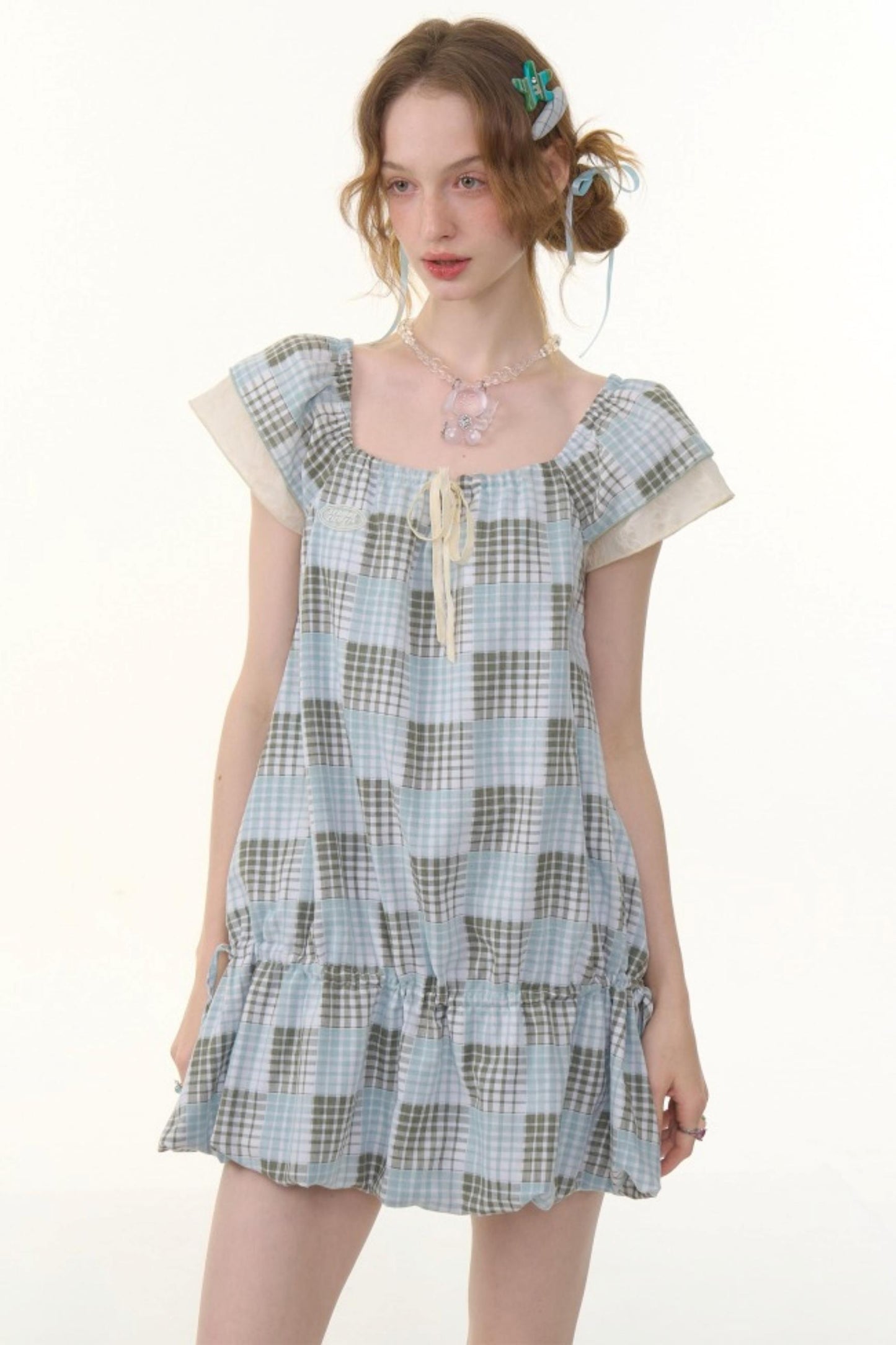 Vintage Checkered Square Neck Dress