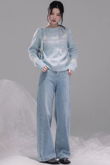 Starry Sky Blue Rhinestone Jeans