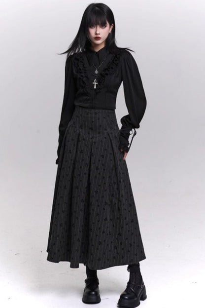 Gray Striped A-Line Skirt