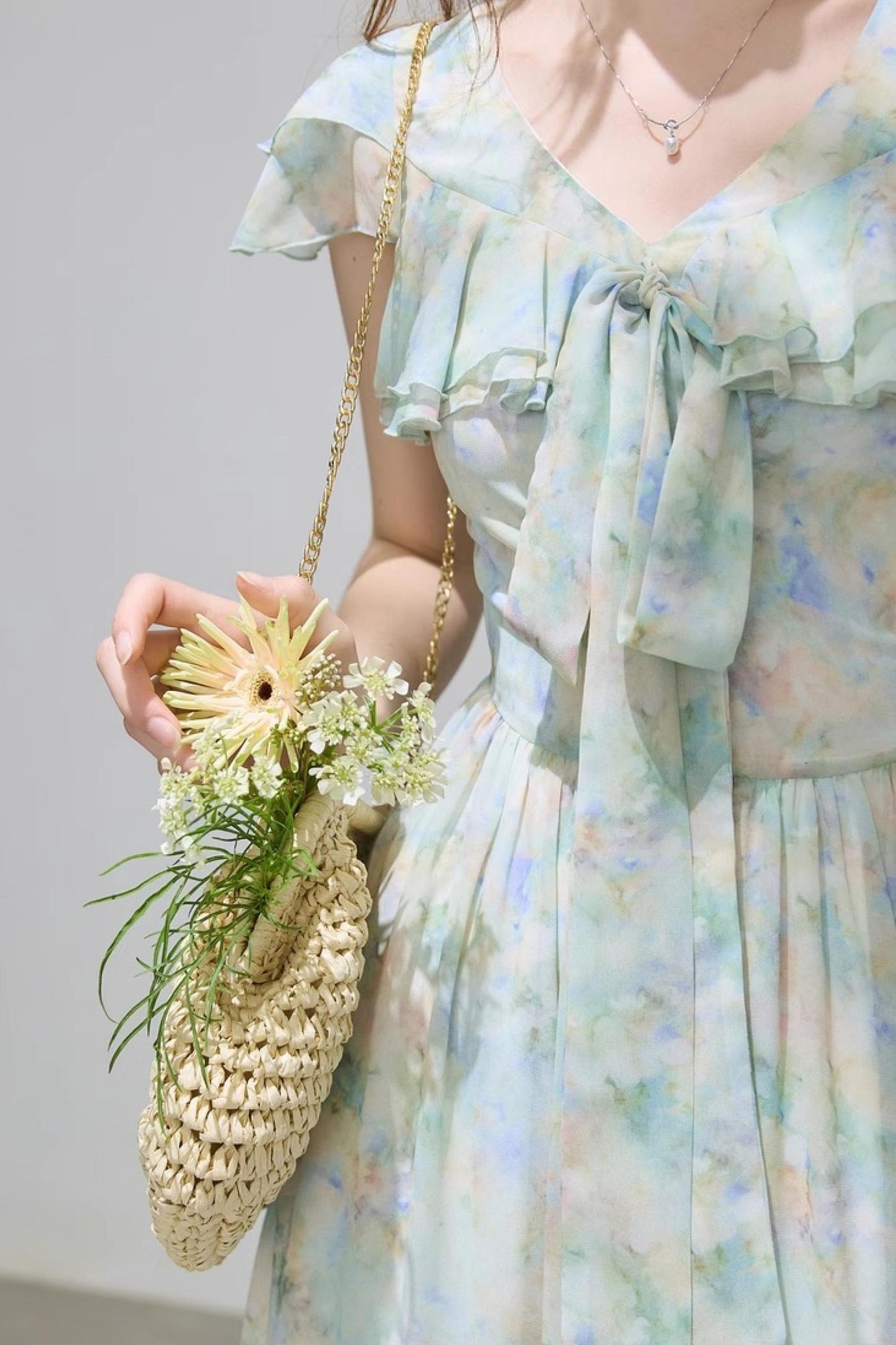 Slim V-Neck Ruffle Dress