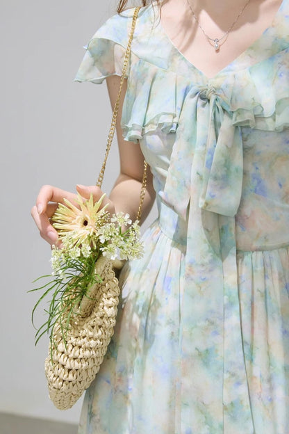 Slim V-Neck Ruffle Dress