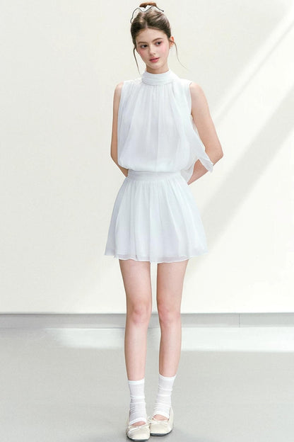 Chiffon Sleeveless Top and Skirt Set-Up