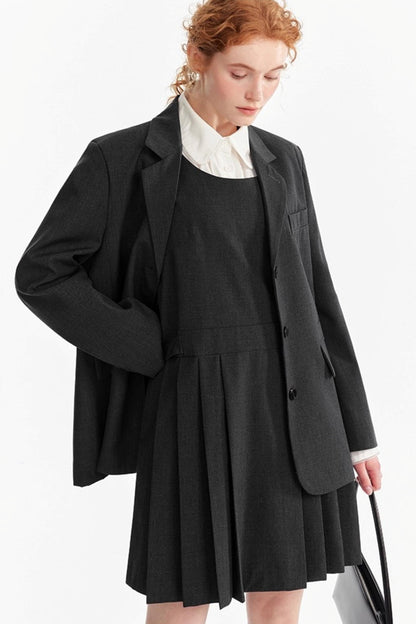 Gray Wool Blazer Skirt Set-Up