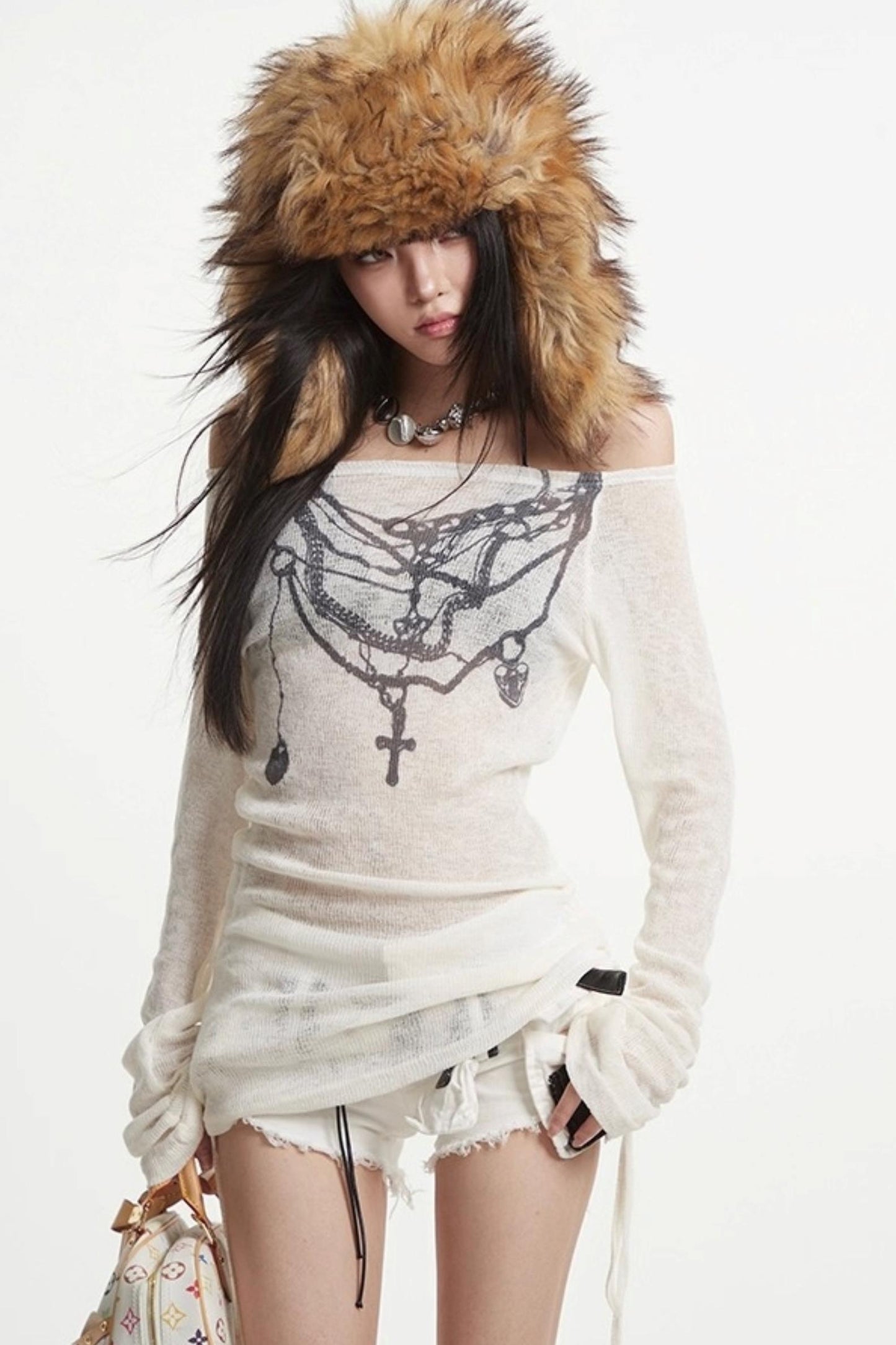 White Mesh Sleeve Top