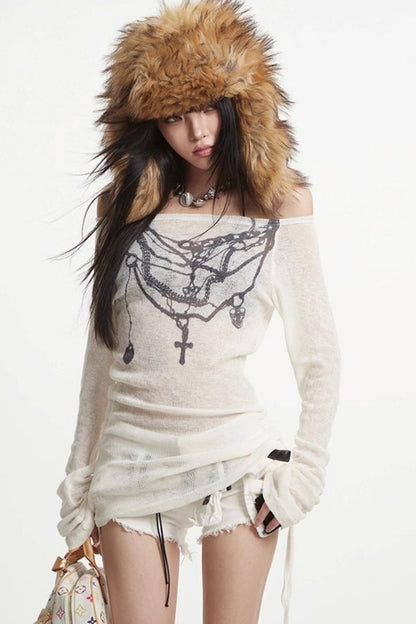 White Mesh Sleeve Top