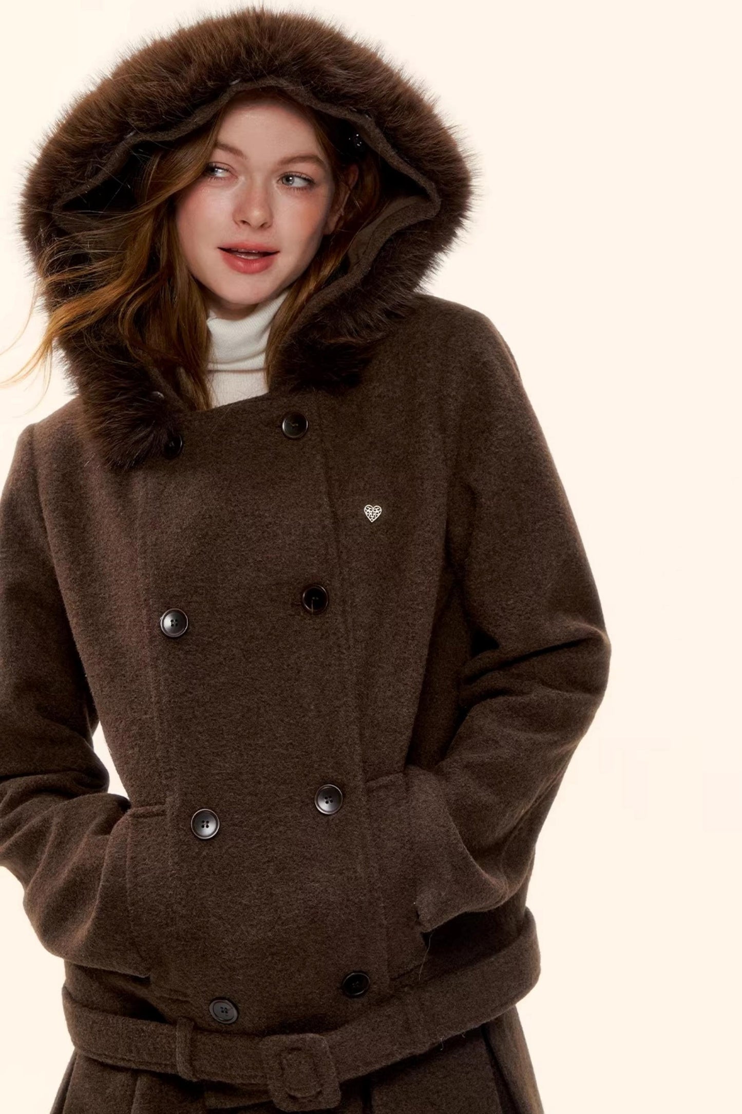 Retro Coffee Woolen Coat Set-Up
