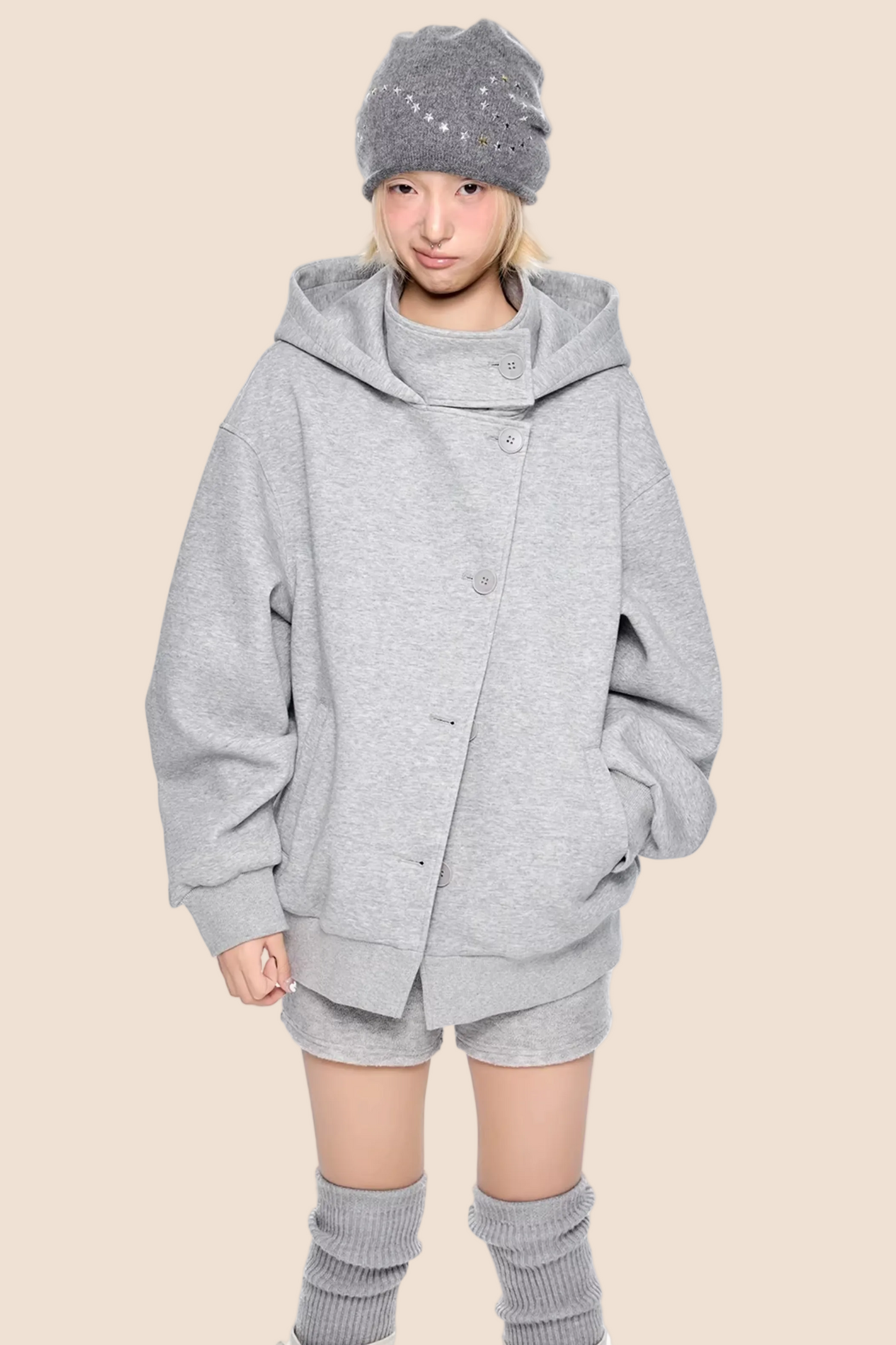 Retro Kapuzen-Sweatshirtjacke